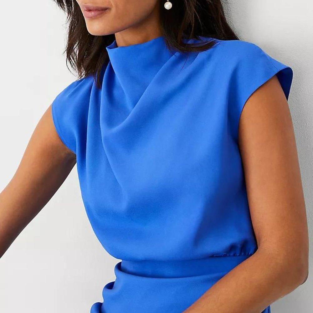 Ann Taylor Mock Neck Midi Flare Dress New - Picture 3 of 4